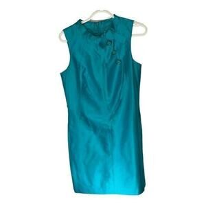 Trina Turk Turquoise Blue 100% Silk Sleeveless Sheath Dress Size 6